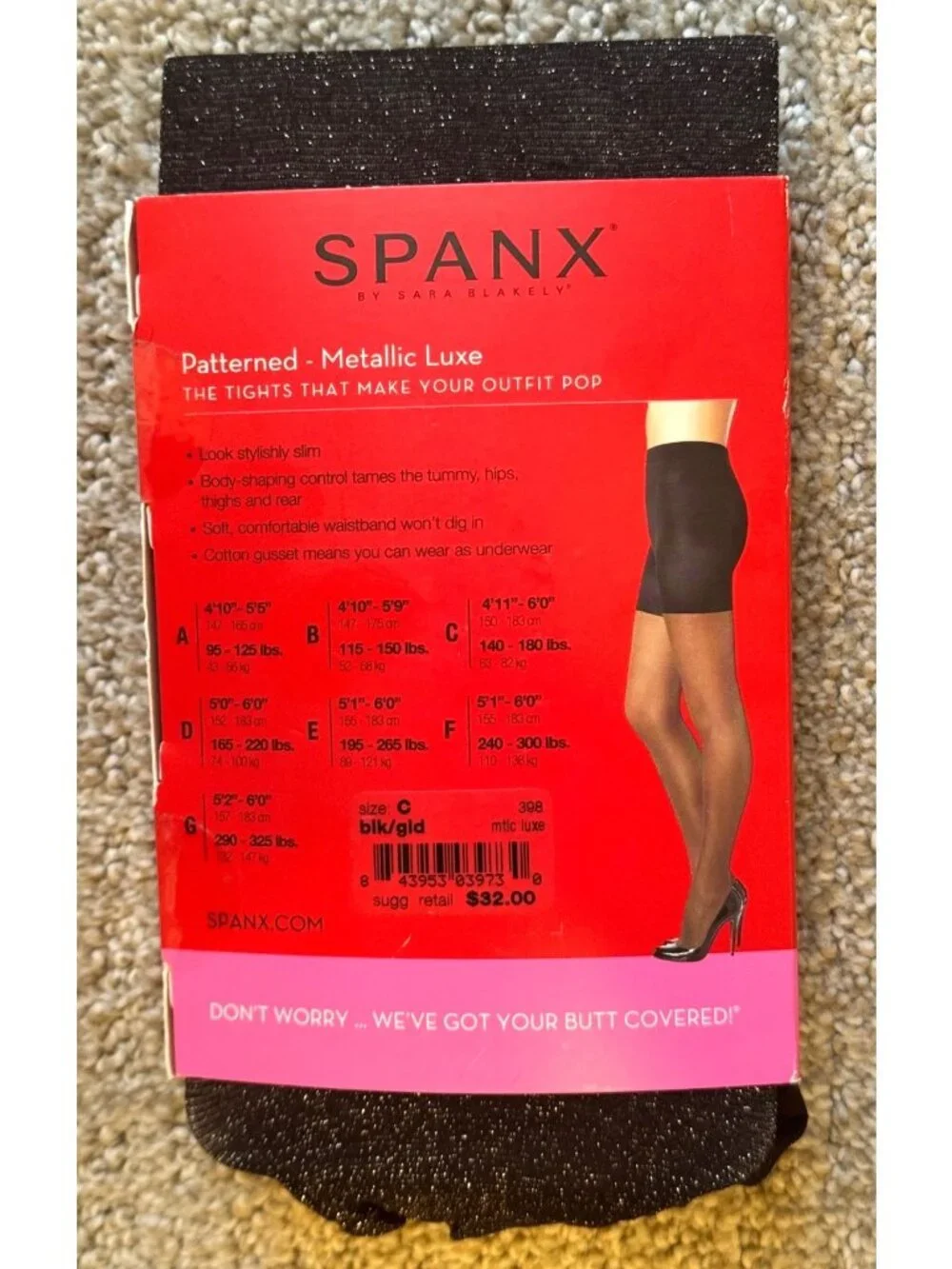 Spanx Metallic Luxe Tight-End Tights Black Shimmer Size C New Nylons Hosiery